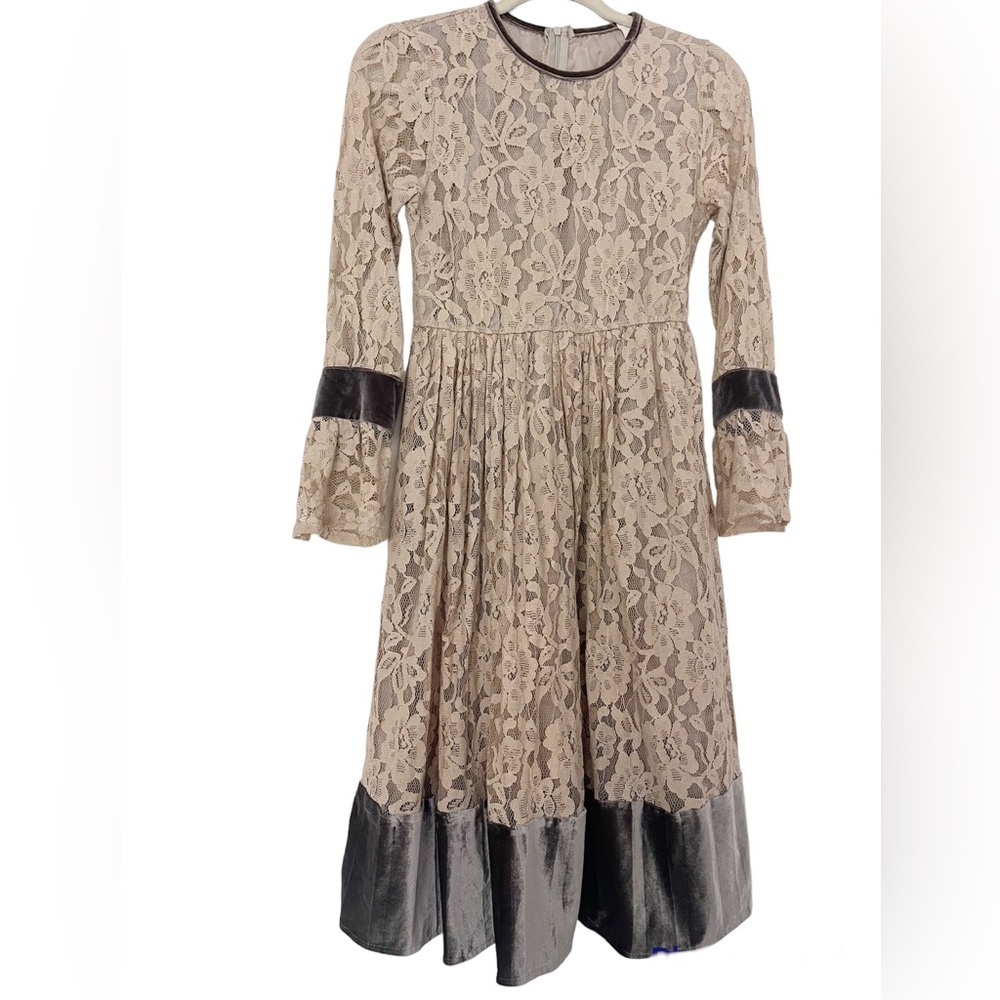 The Velvet Sleeve Lace Dress  Sz S